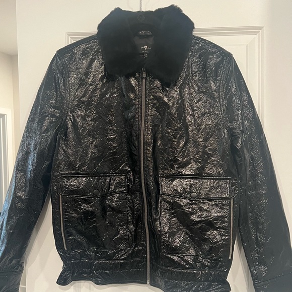 7 For All Mankind. Faux Fur Collar Patent Leather Jacket - Picture 4 of 11